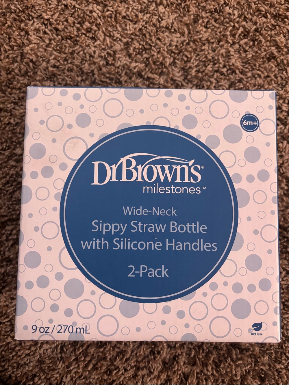 Dr. Brown's Wide-Neck Sippy Straw Bottle with Silicone Handles - Blue (2-Pack)